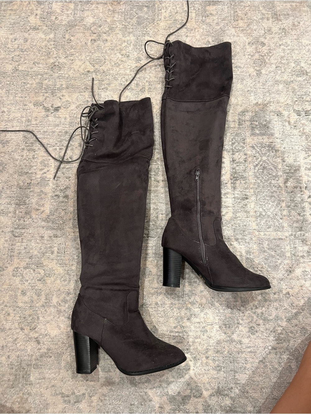 Charlotte Russe Black Over-the-Knee Lace-Up Block Heel Boots